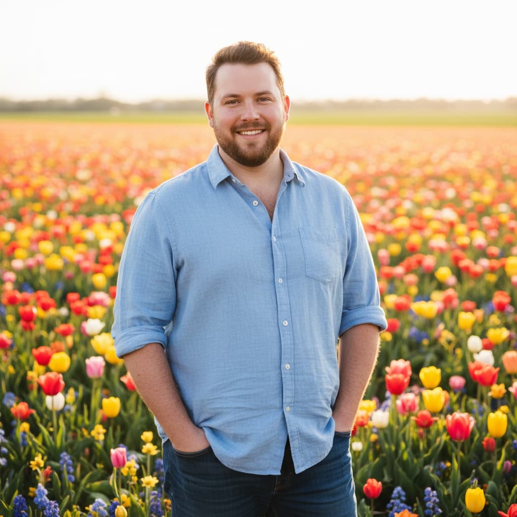 curve white man flower field full body 48936724