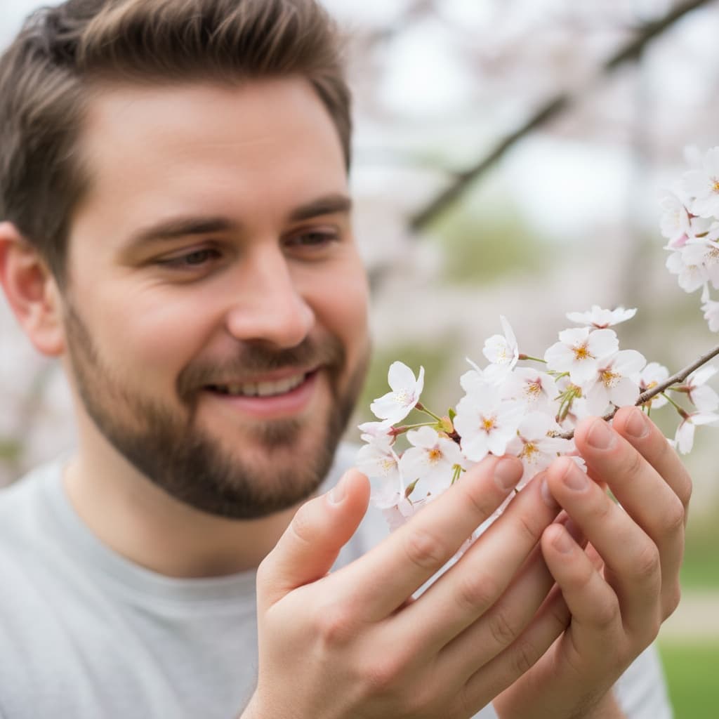 curve white man hands touching blossoms 51504969