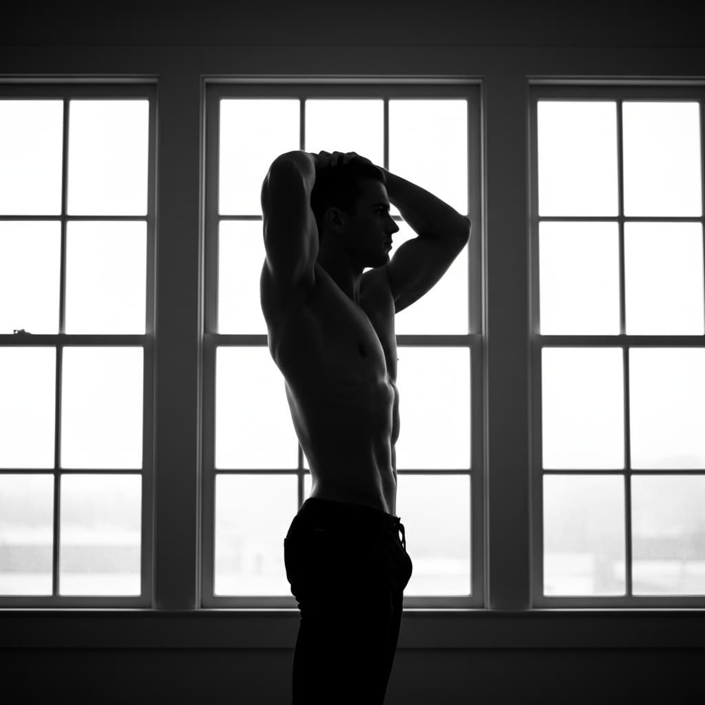 curve white man silhouette backlit window 93097268