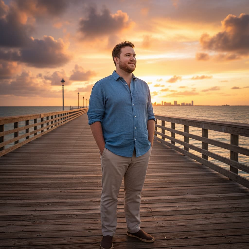curve white man south pointe pier sunset 35700239