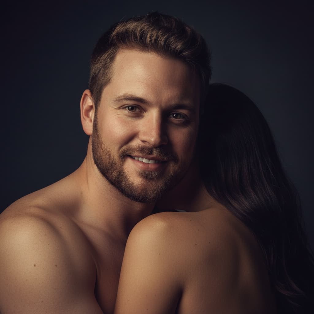curve white man standing embrace bare shoulders 45621823