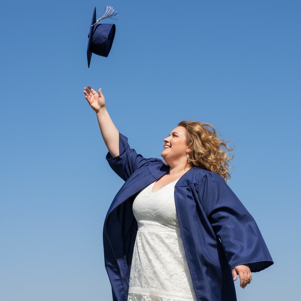 curve white woman celebratory cap toss moment 79929302