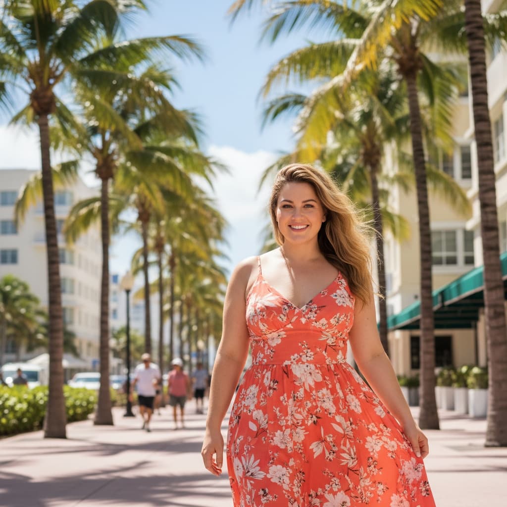 curve white woman collins avenue palm trees 51994401