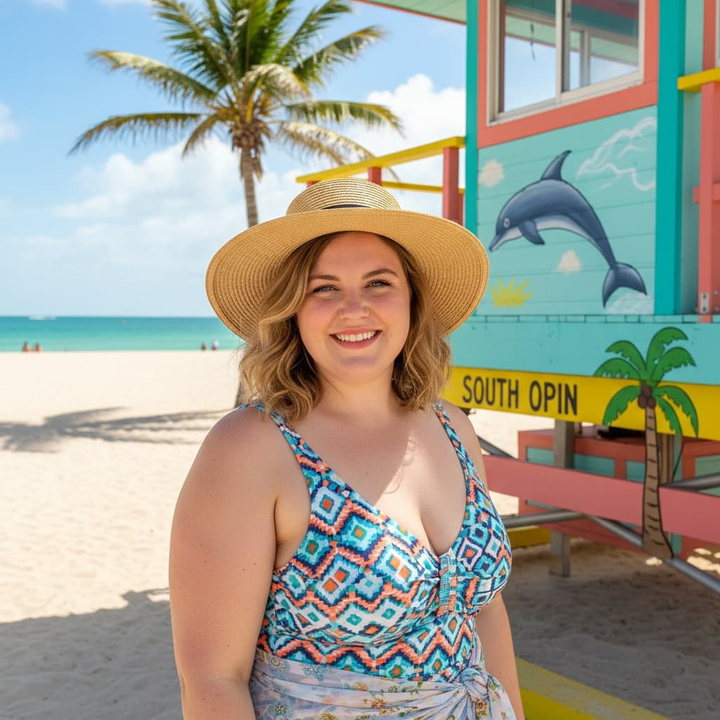 curve white woman south beach lifeguard stand 86028492