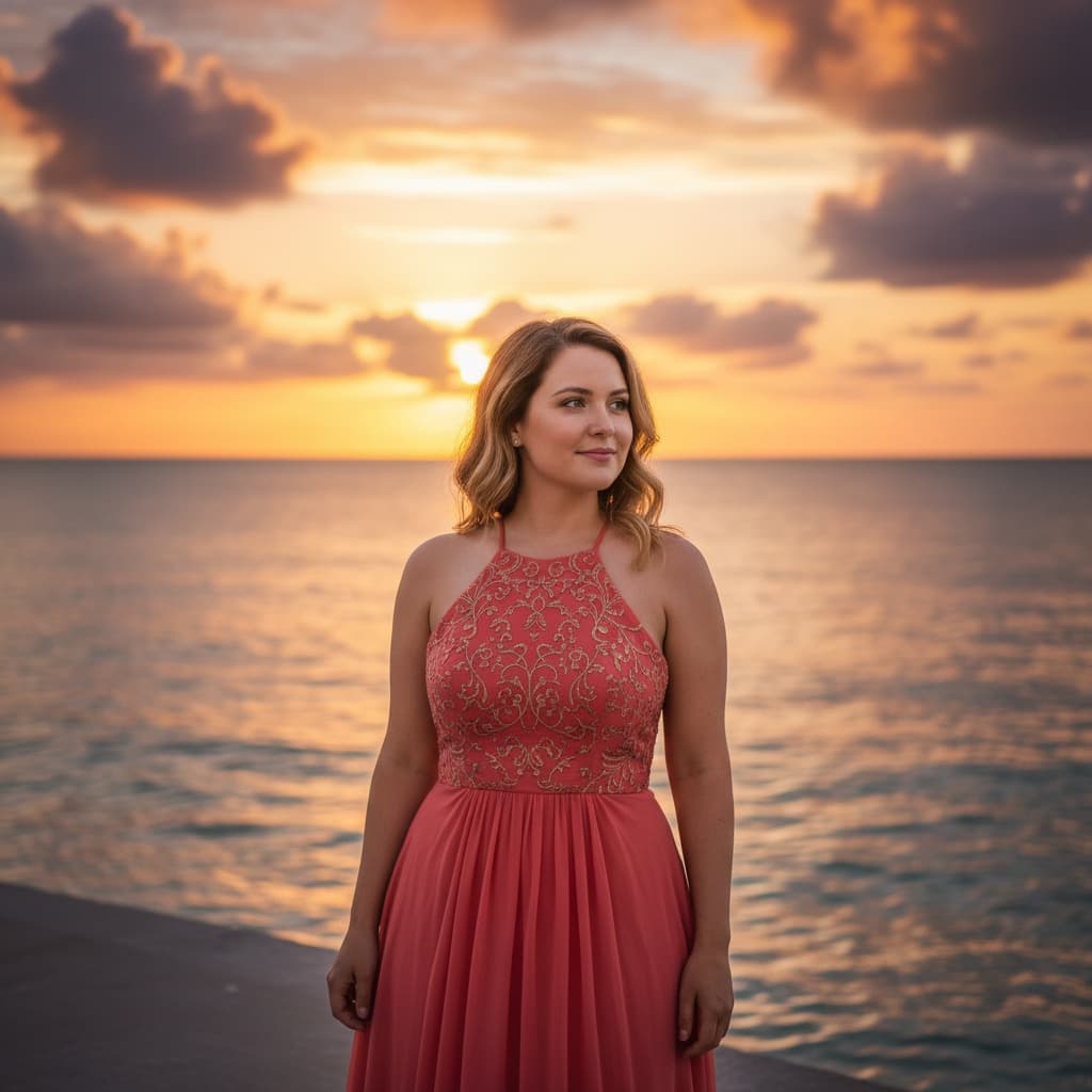 curve white woman south pointe pier sunset 18181682