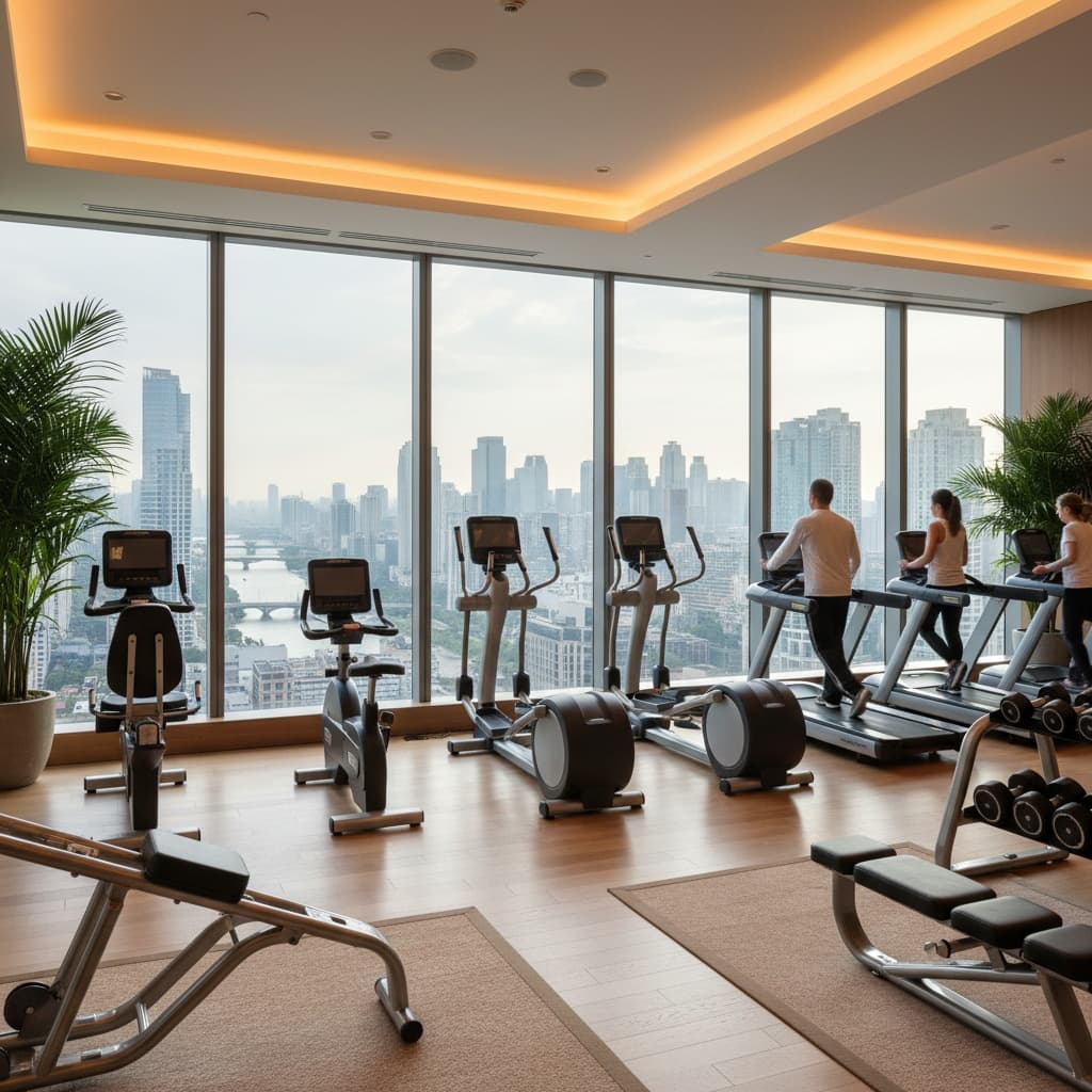 gym with city view 97789345