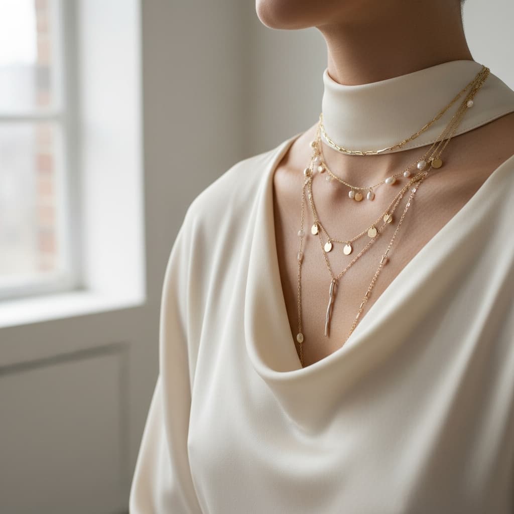 layered jewelry neck portrait 79169772