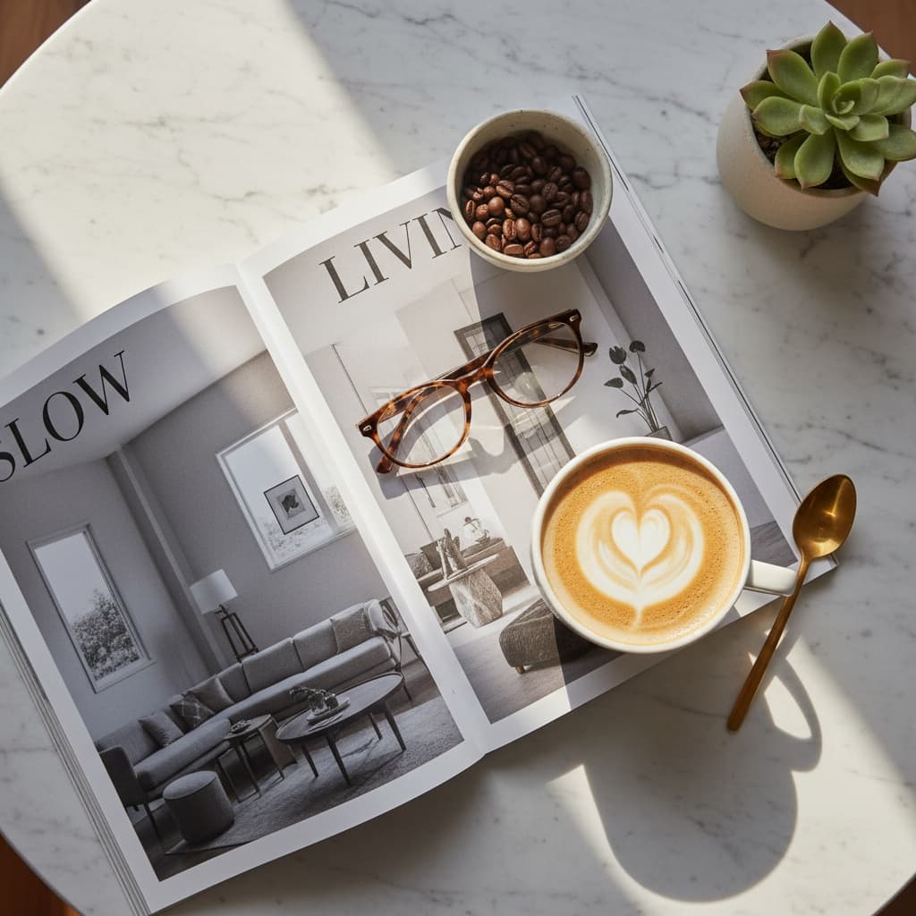 lifestyle coffee shop flat lay 35498996