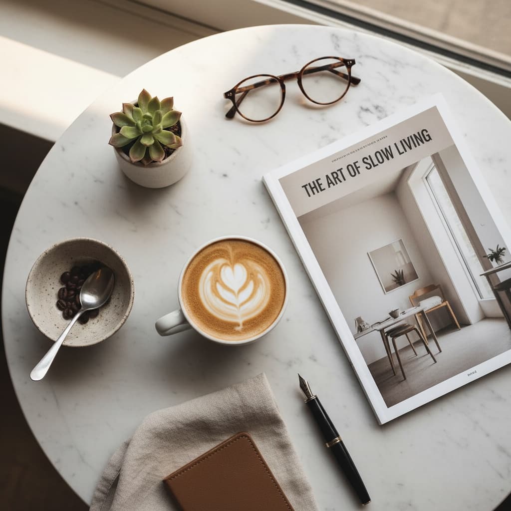 lifestyle coffee shop flat lay 49075200