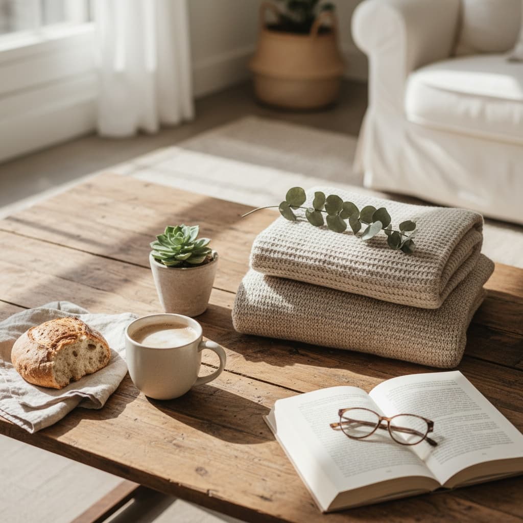 lifestyle wooden table overhead 78183896