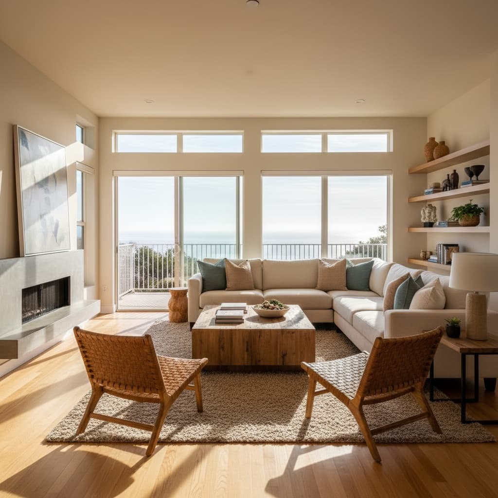 living room wide angle bright 92675666