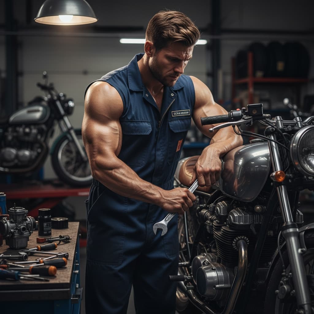 mechanic working on bike 53981216