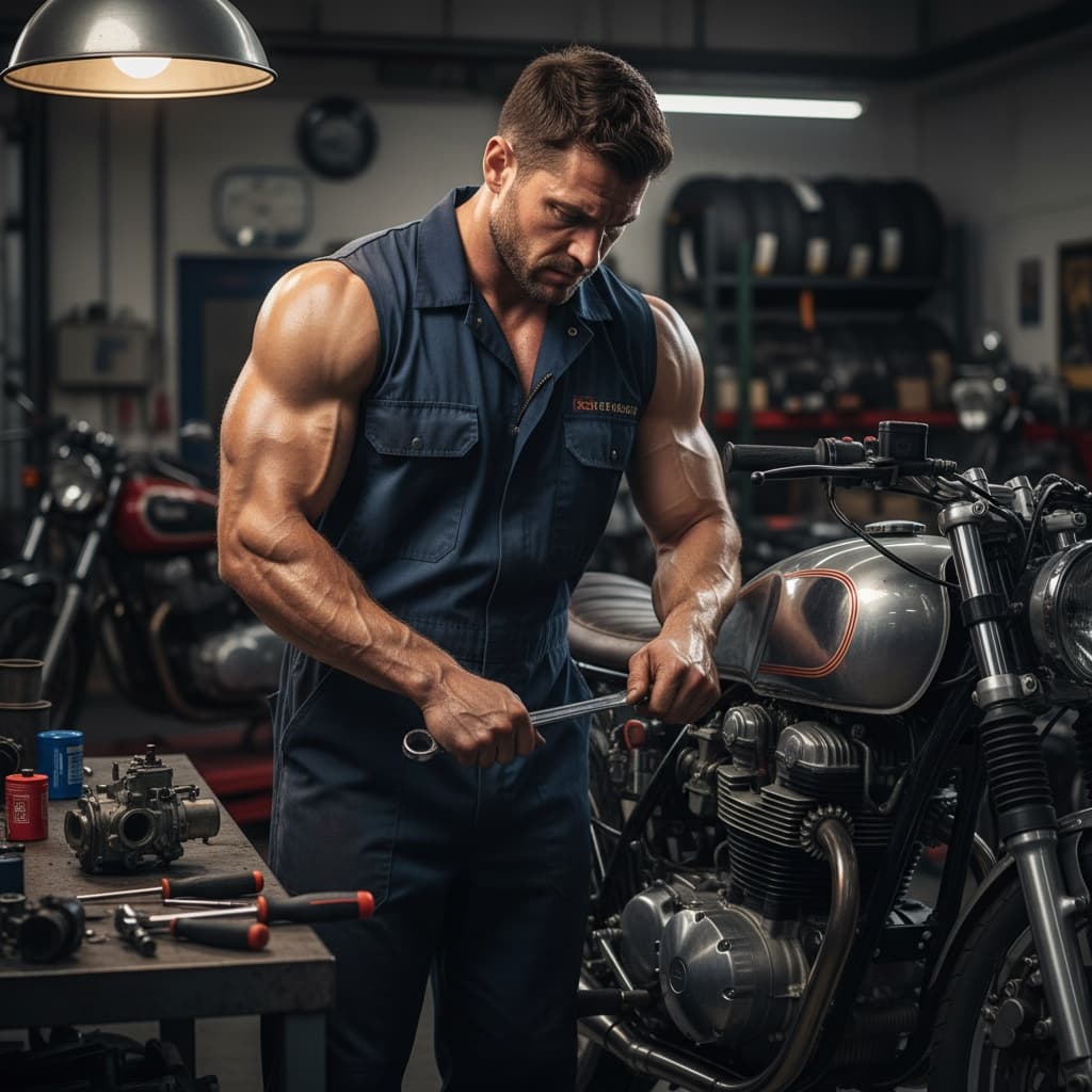 mechanic working on bike 81475368