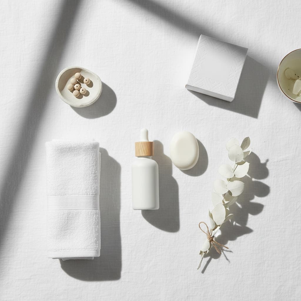 minimal white flatlay 74927117