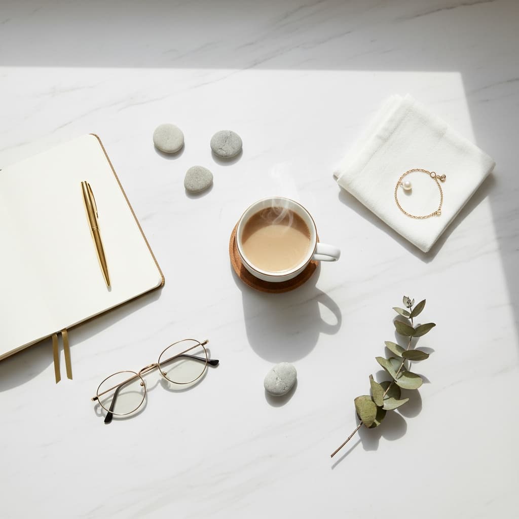 minimalist white flat lay 92905309