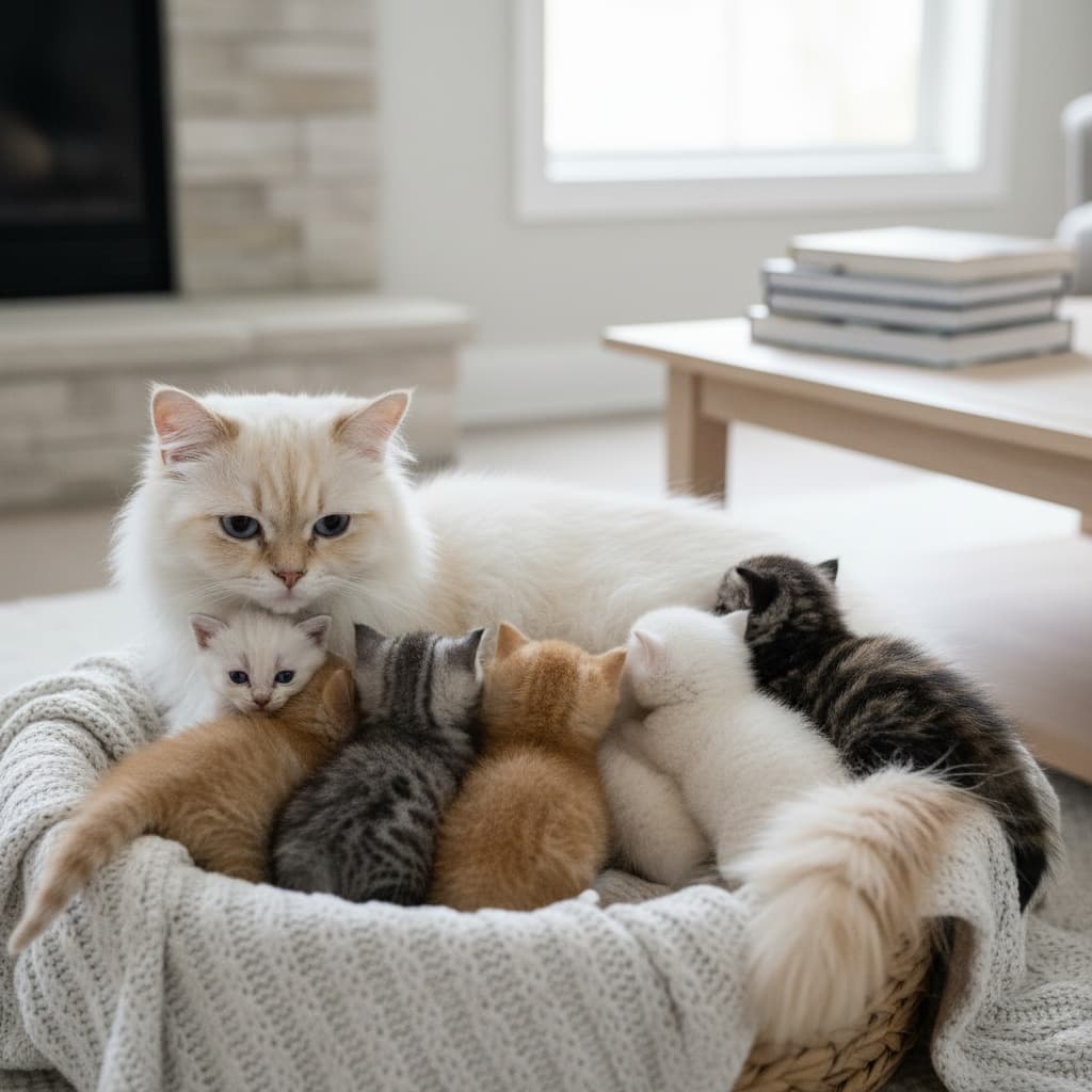mother with kittens group 40686432