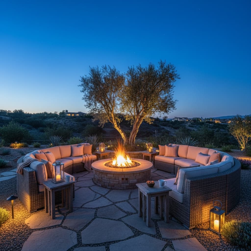 outdoor fire pit evening 64505338