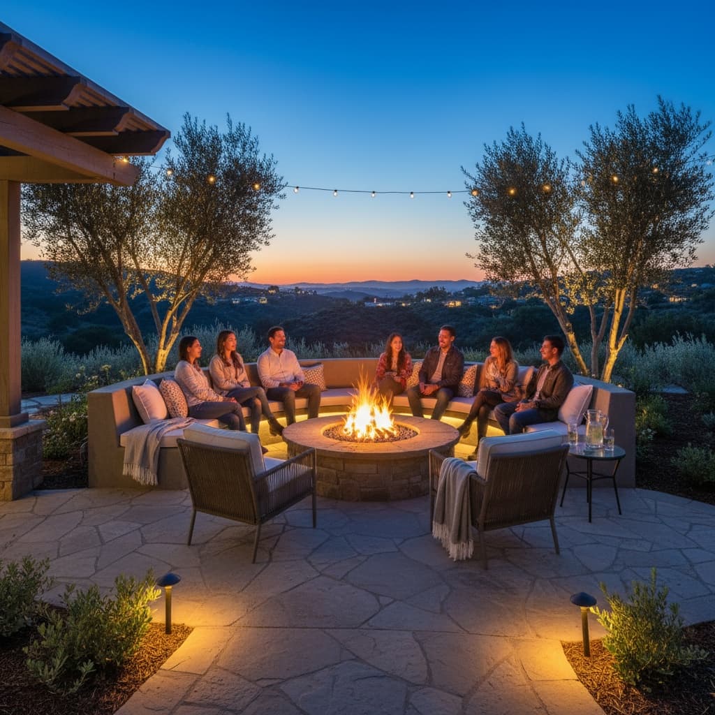 outdoor fire pit evening 69144735