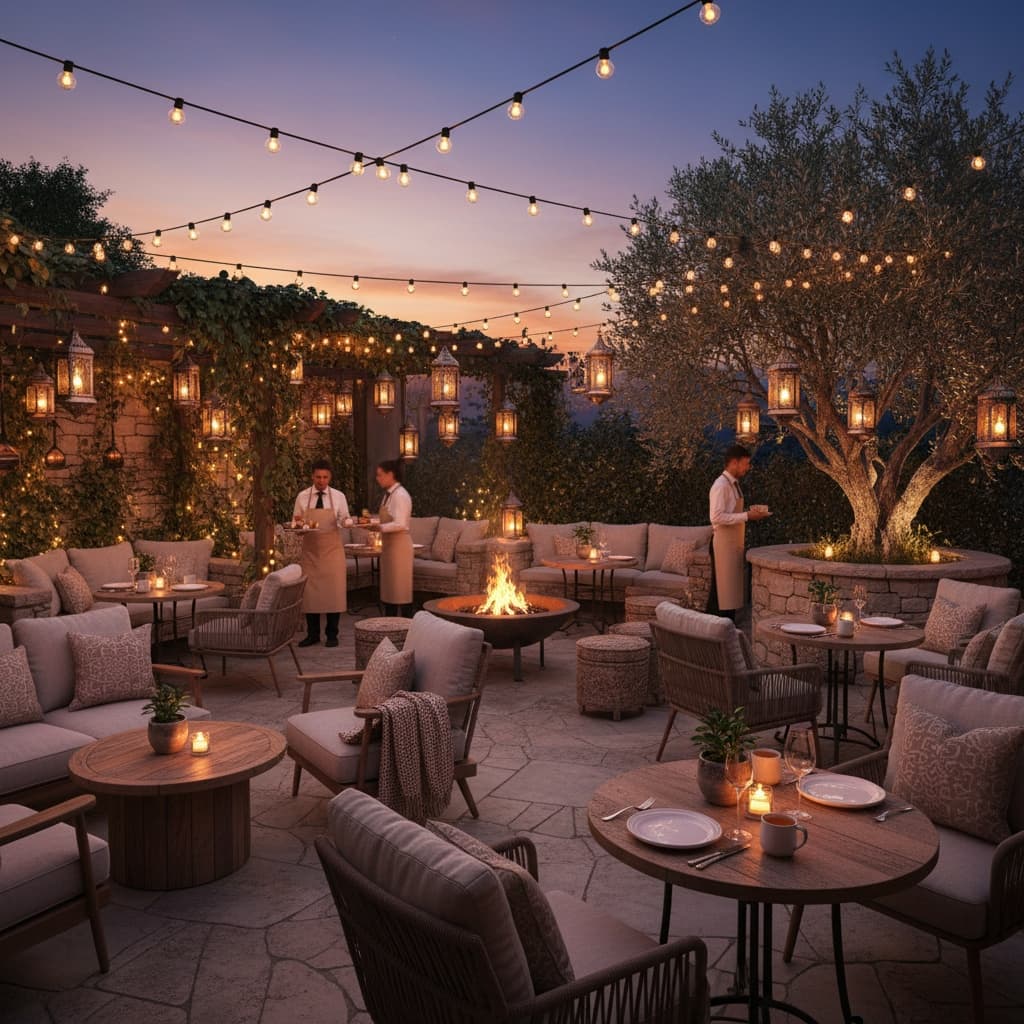 outdoor patio evening 56075071
