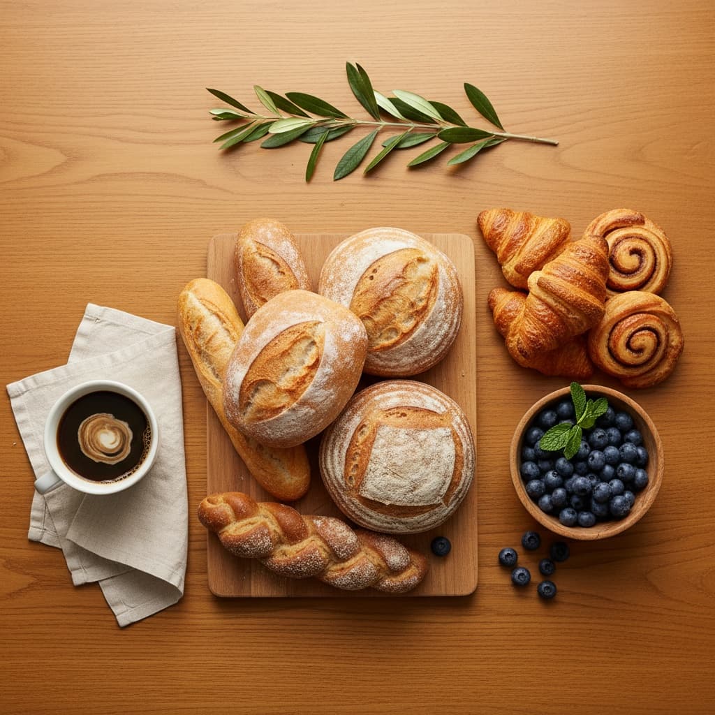 overhead bakery table flat lay 92858452