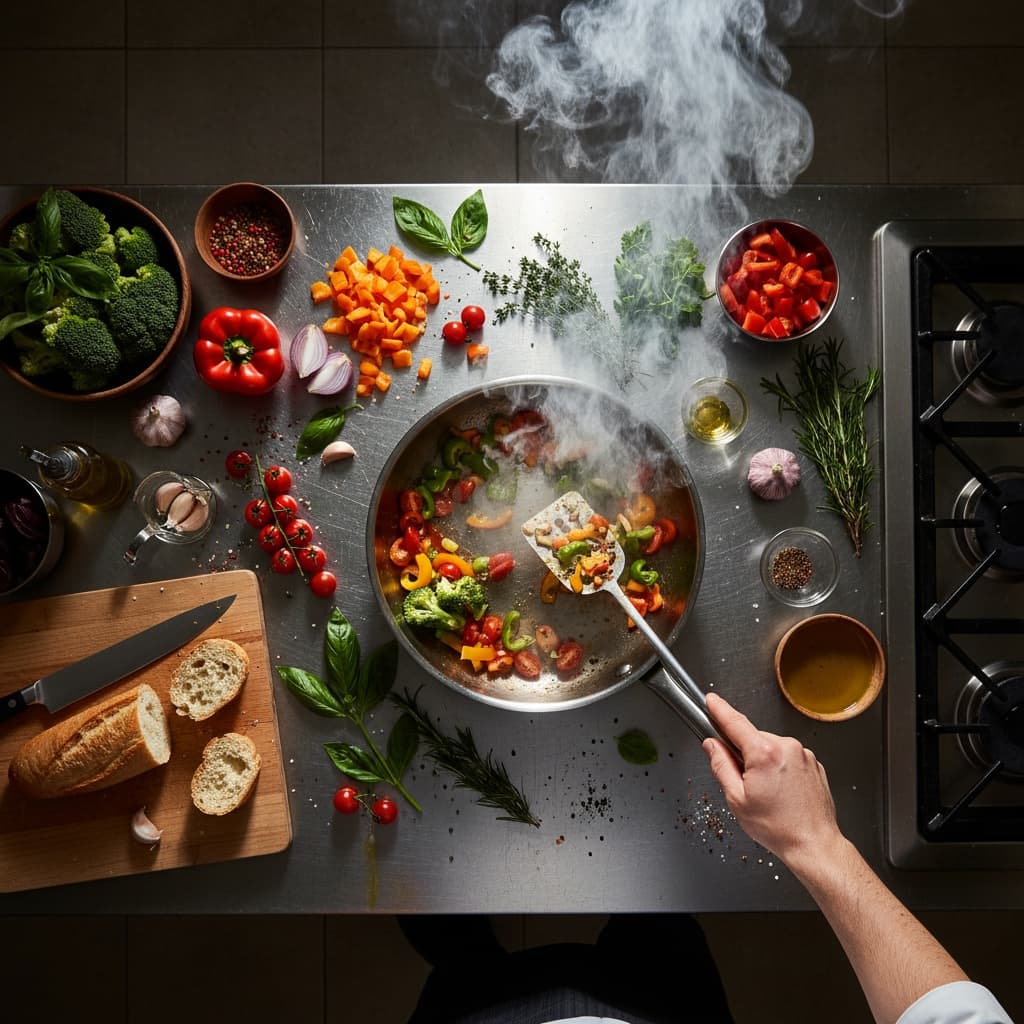 overhead cooking action 68119426