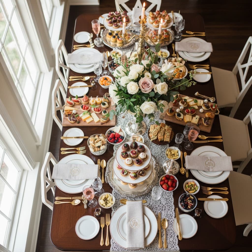 overhead dessert table spread 59117767