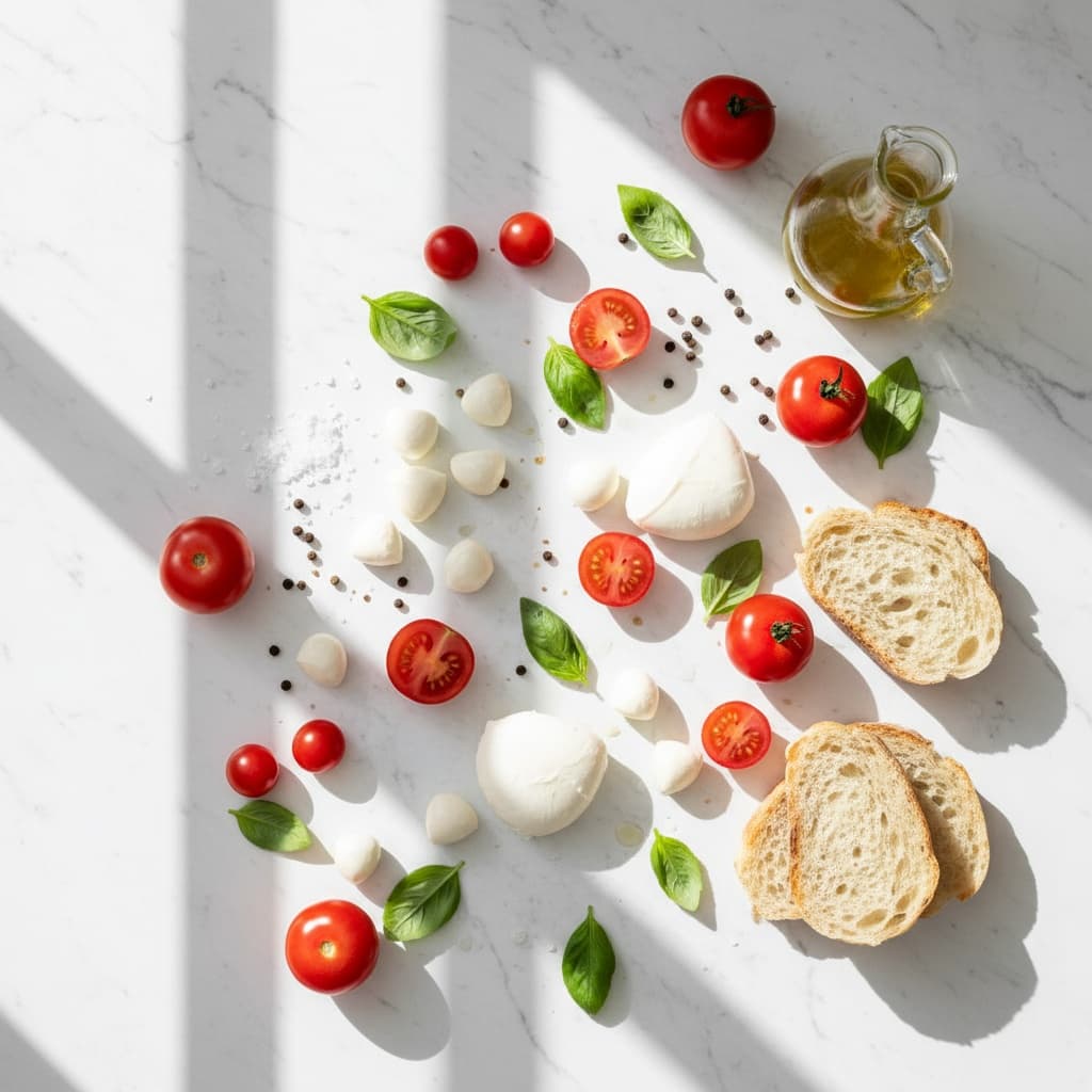 overhead flat lay white background 42483392