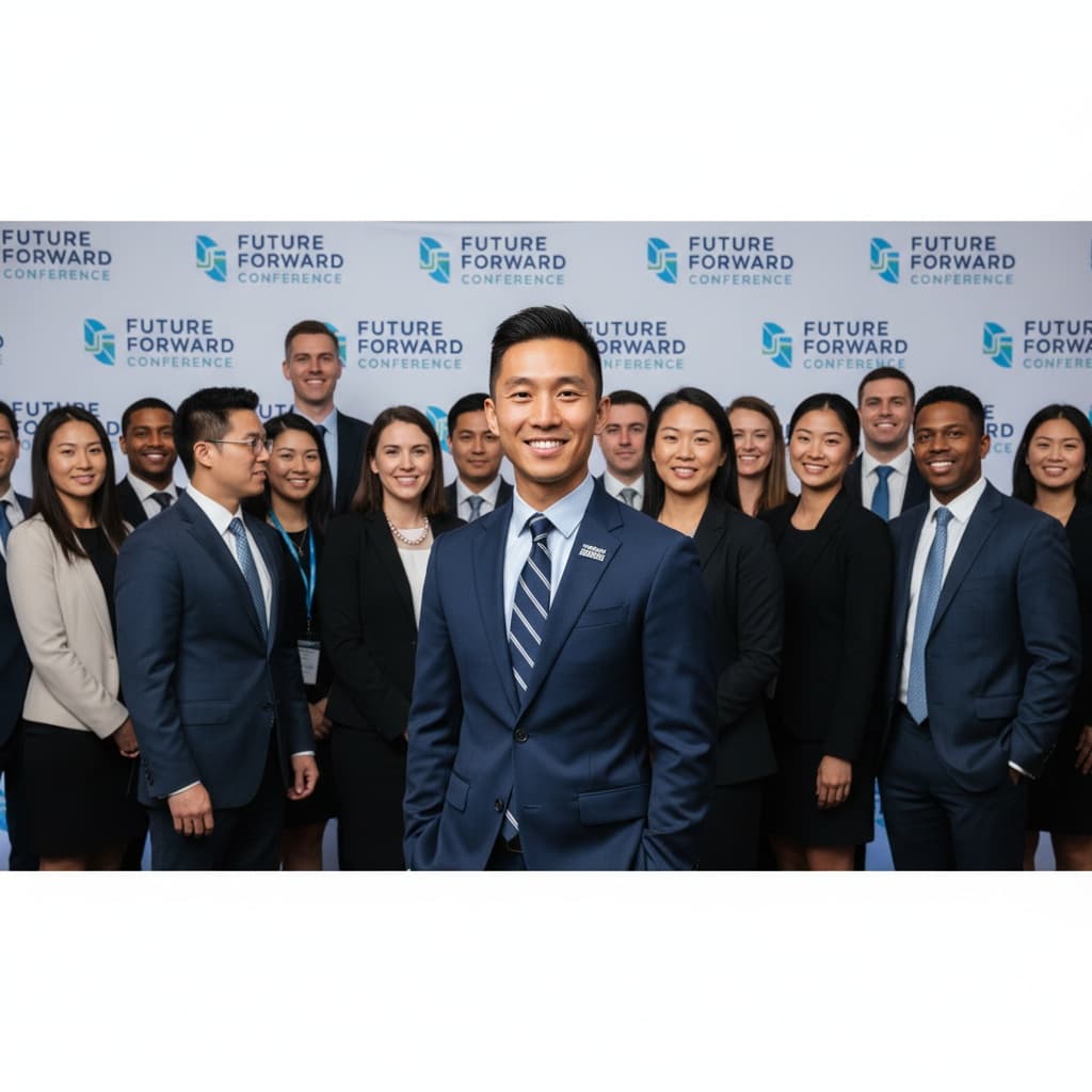 petite asian man group photo attendees 95374256