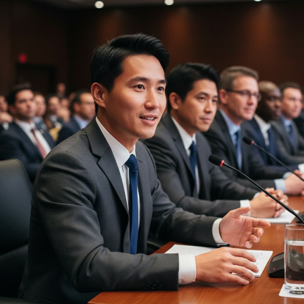 petite asian man panel discussion seated 17035656
