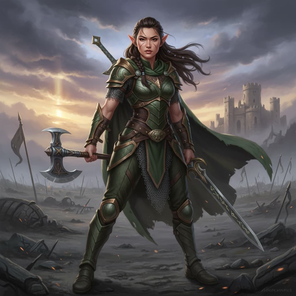 petite asian woman battle worn warrior 63057799