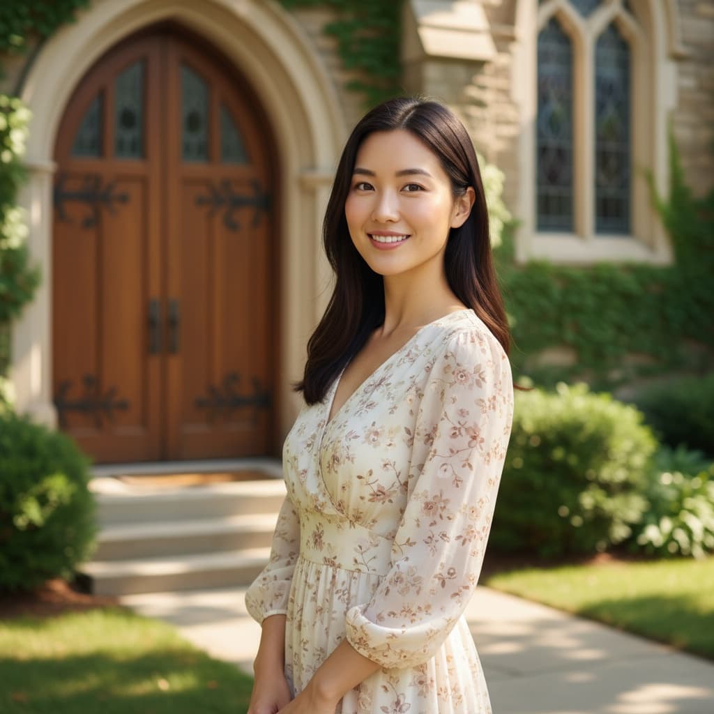 petite asian woman church Sunday best portrait 71772442