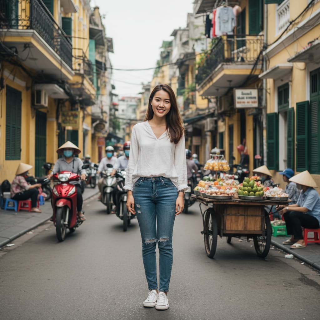 petite asian woman hanoi old quarter street 48792222