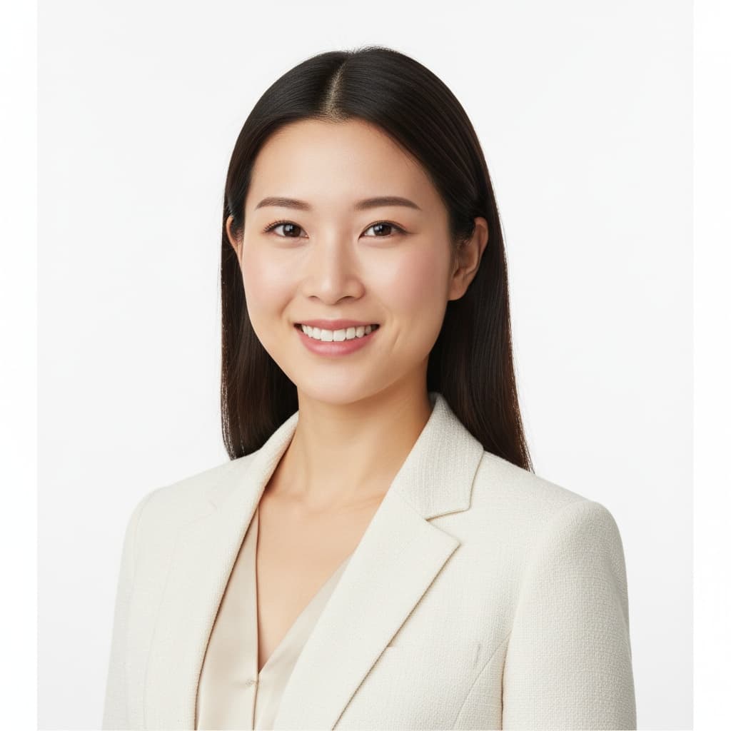 petite asian woman high key white background 99595694