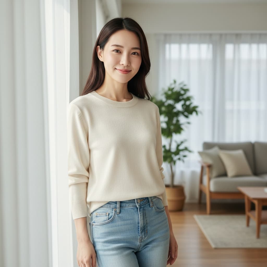 petite asian woman home interior natural authentic 48603565
