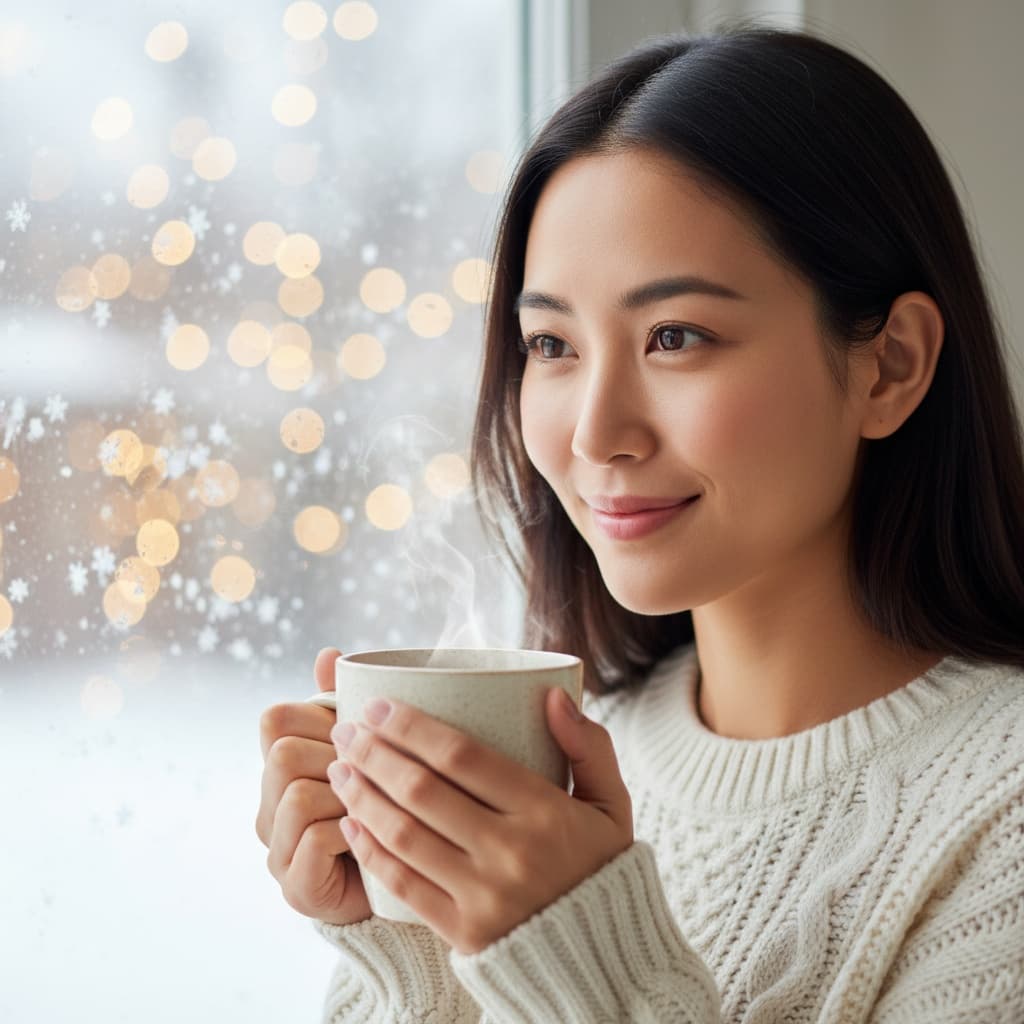 petite asian woman hot chocolate closeup 88325864