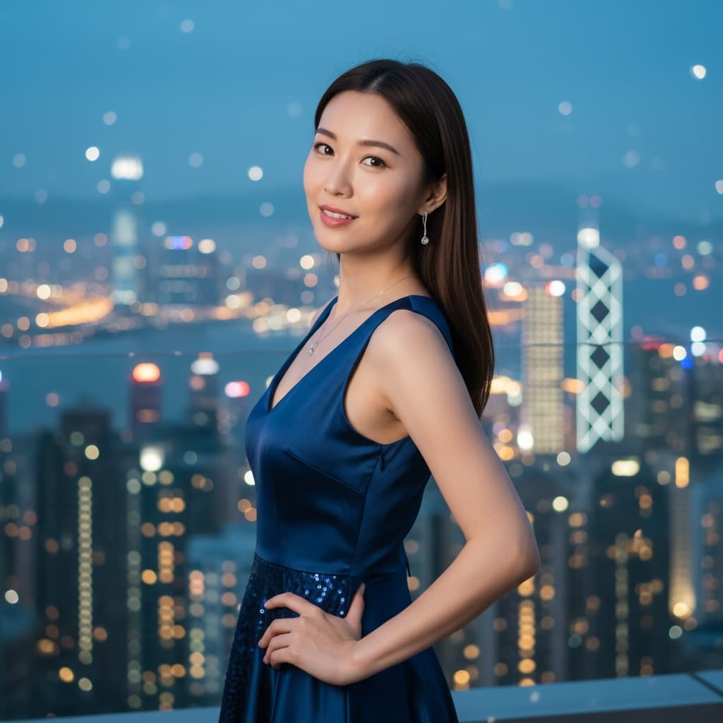 petite asian woman icc tower rooftop luxury 83467533