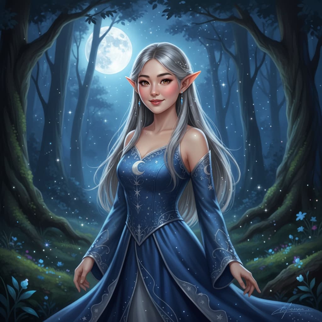 petite asian woman moon elf night 71249650