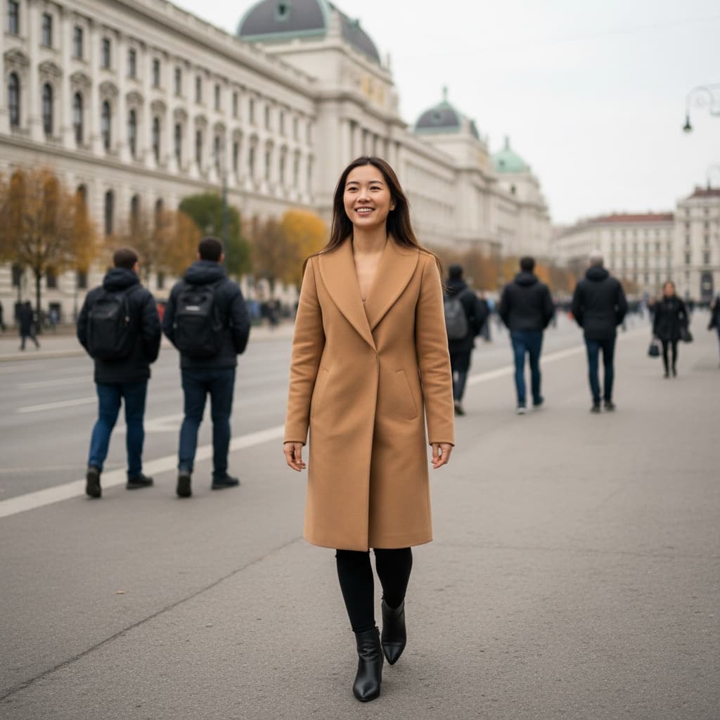 petite asian woman ringstrasse boulevard walk 79441826