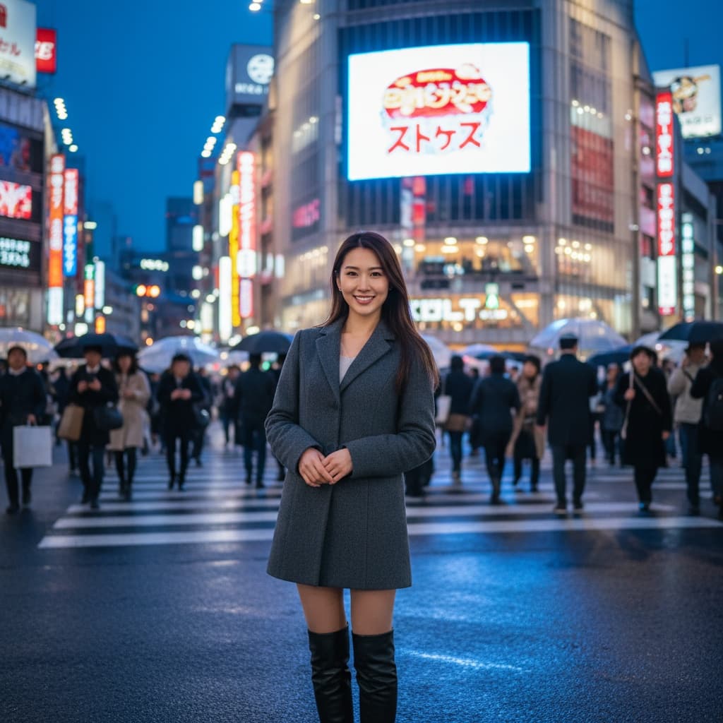 petite asian woman shibuya crossing pedestrian 38527057