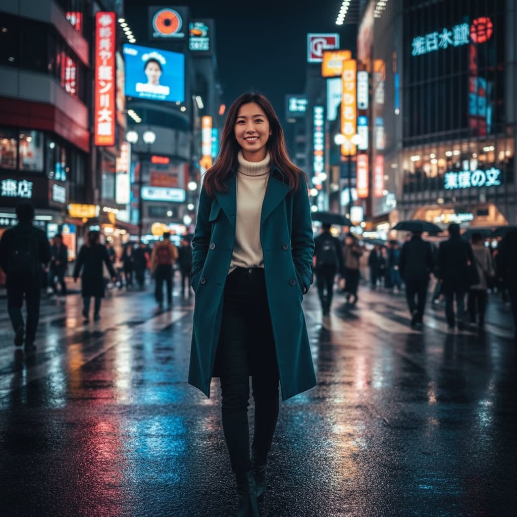 petite asian woman shinjuku night street level 35936051