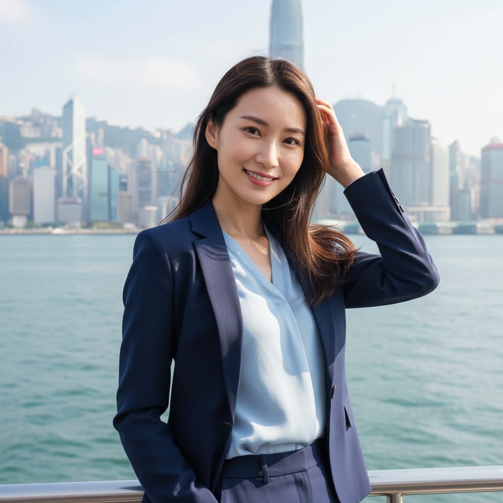 petite asian woman star ferry harbour portrait 54855414