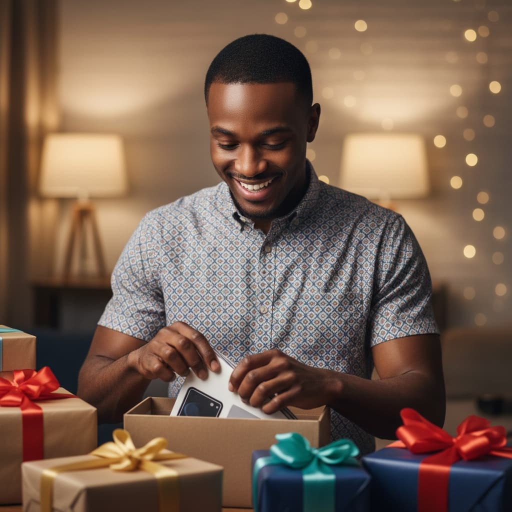 petite black man birthday gift excitement 42839383