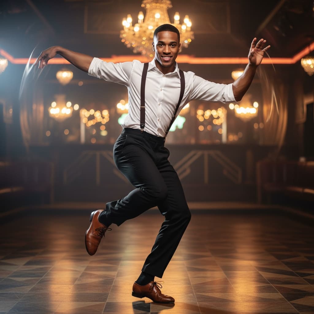 petite black man charleston dance pose 96028873