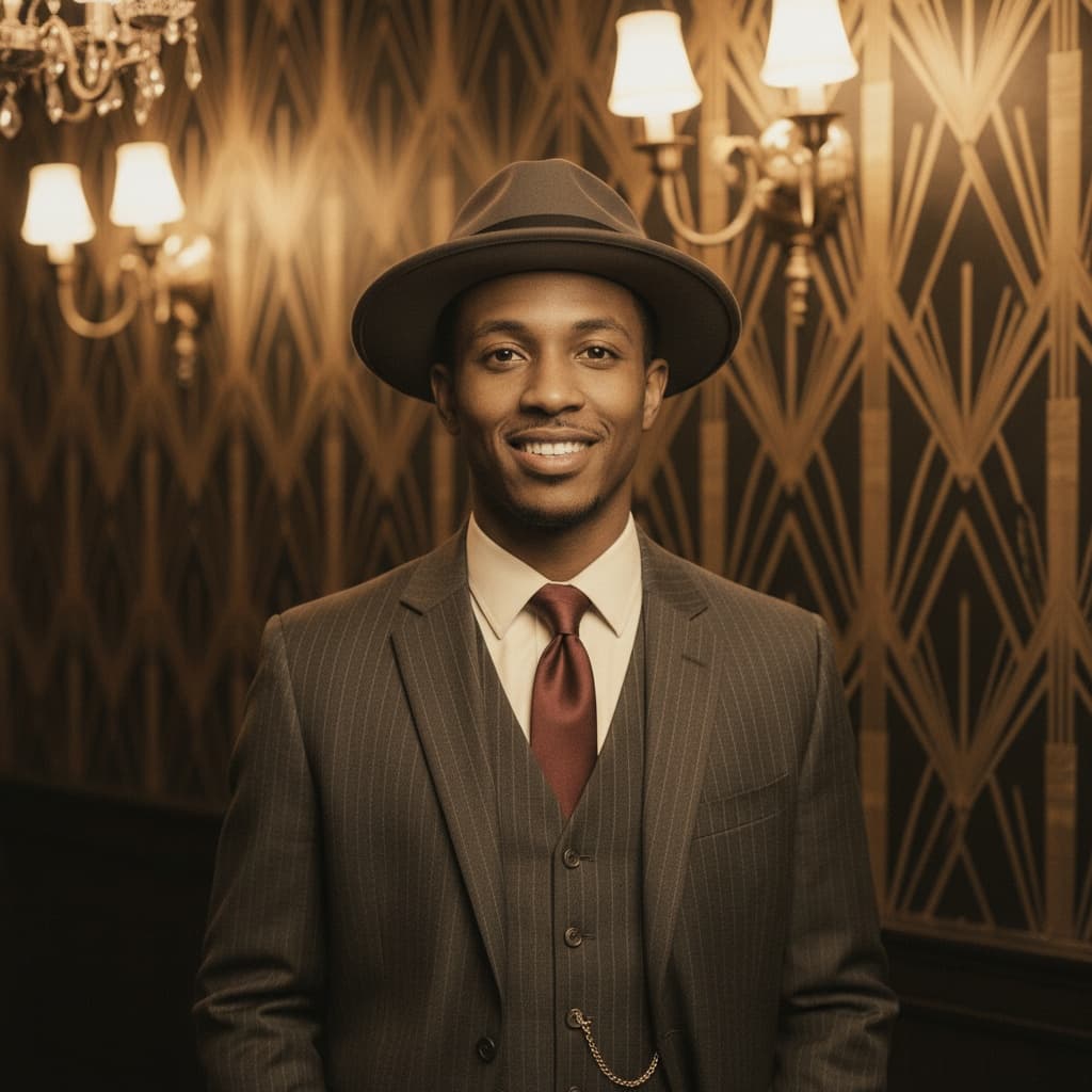 petite black man elegant speakeasy portrait 92968926