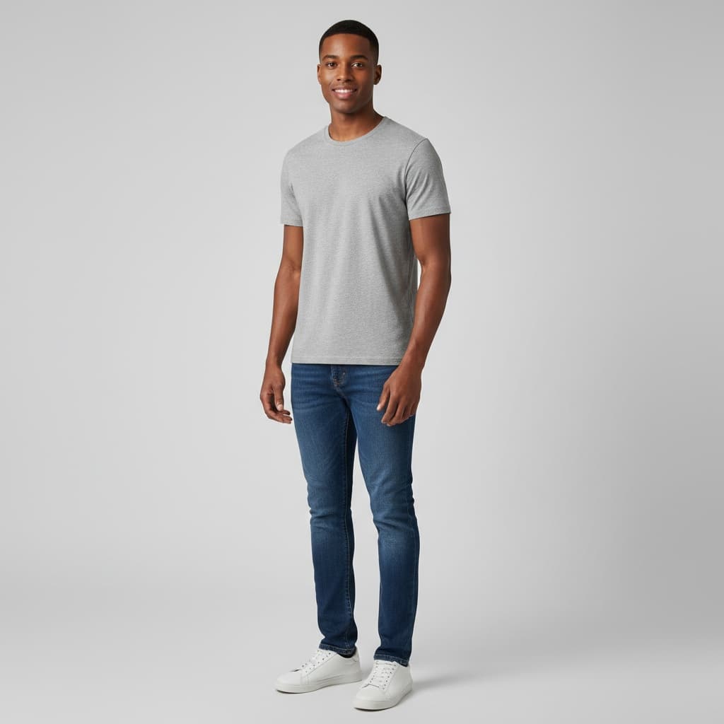 petite black man gray background three quarter 89406547