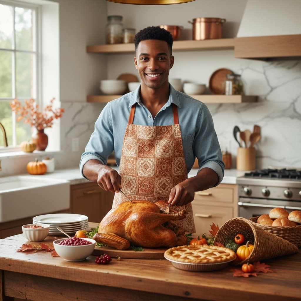 petite black man kitchen cooking thanksgiving 60473941