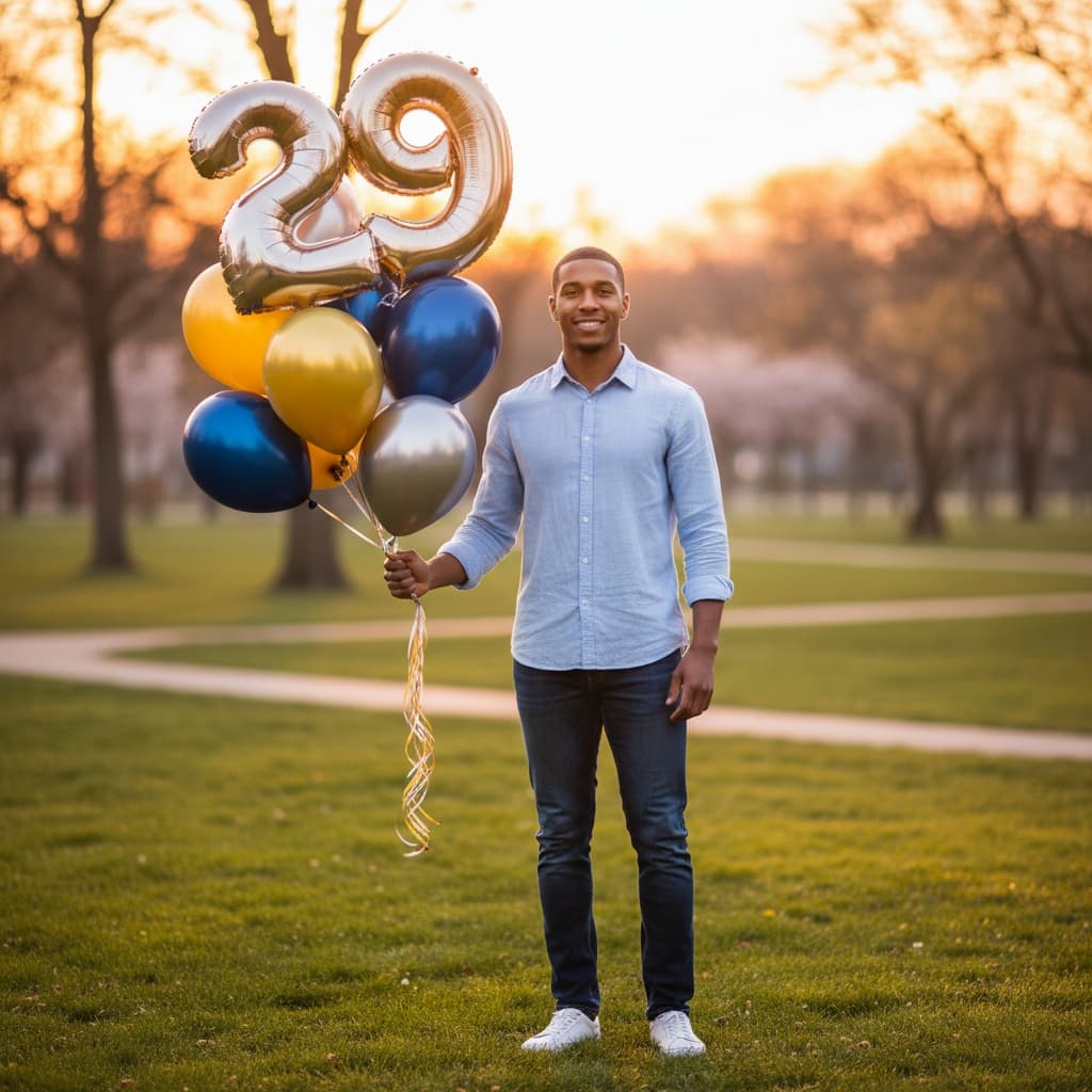 petite black man outdoor birthday golden hour 94290312