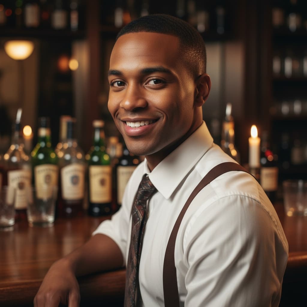 petite black man prohibition bar closeup 65791347