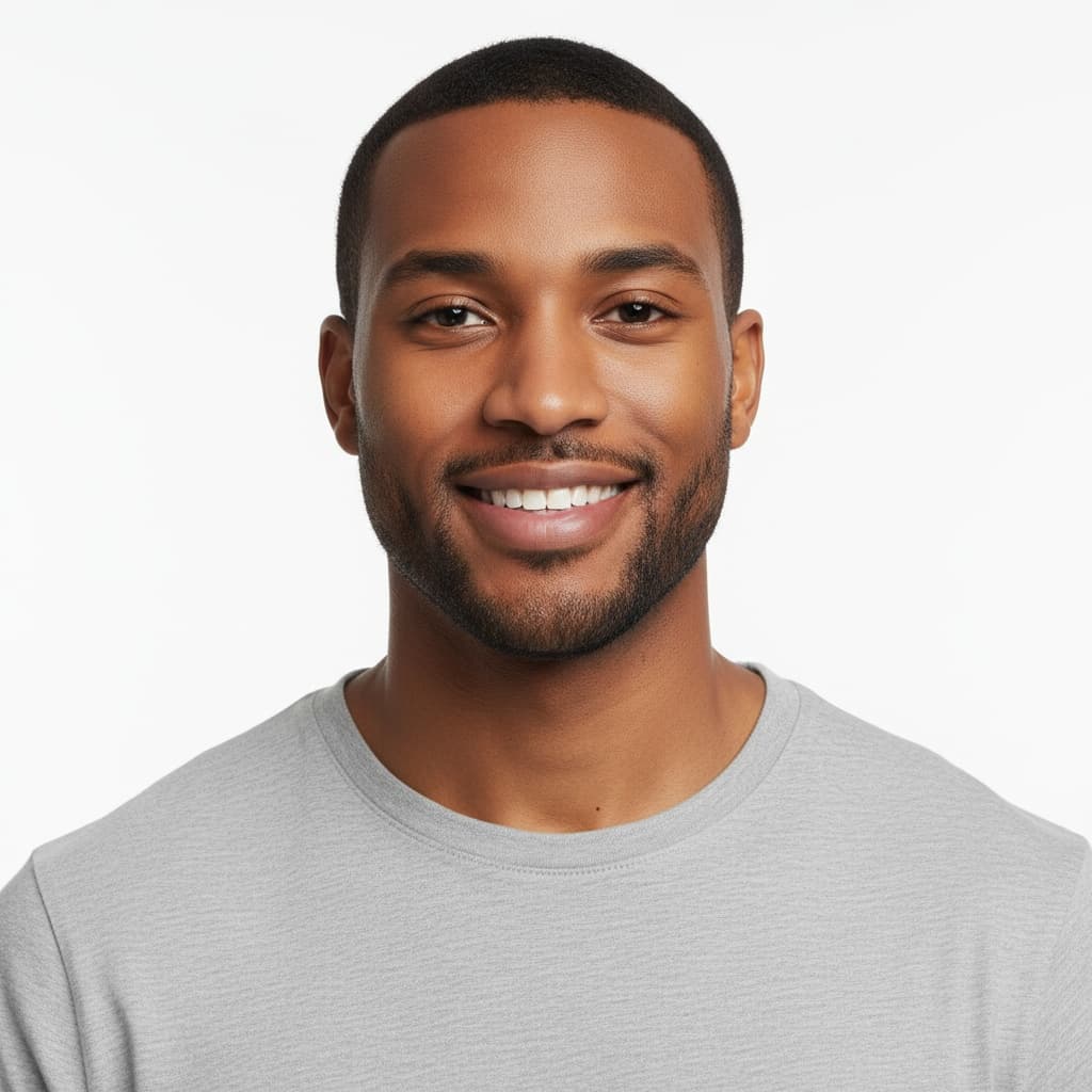 petite black man white background closeup upper 84823305