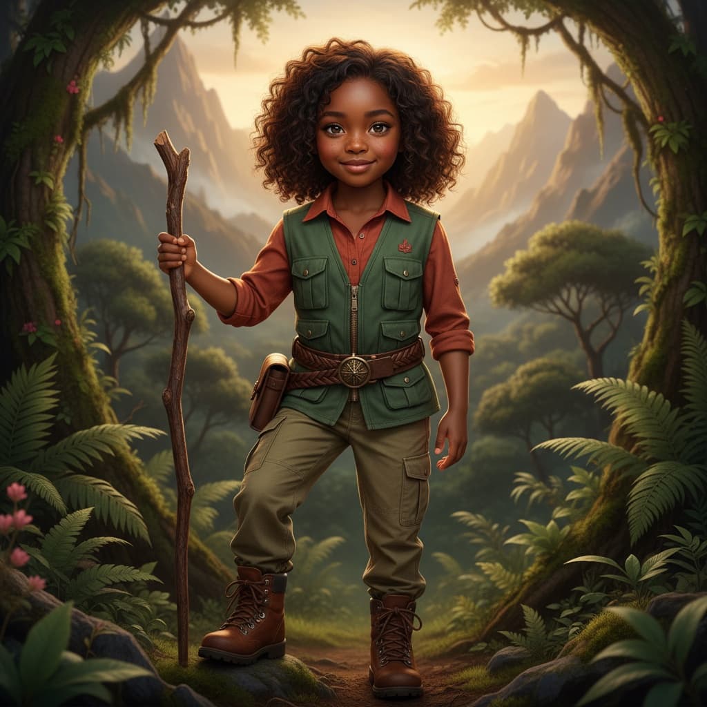 petite black woman adventurous hero character 37818988